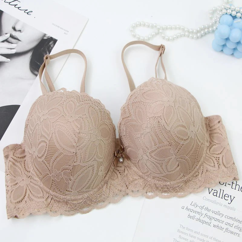 New Sexy Floral Lace Kint Underwire Push Up Bras Padded Bow Thin Mold CDE Cup Underwear For Women Plus Size Breathable Lingerie