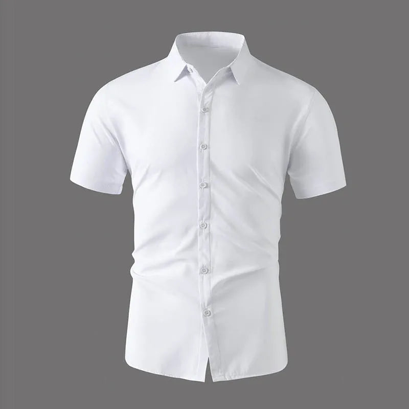2025 New Men's Business Casual Solid Color Short Sleeved Shirt for Summer Fashion No Ironing Comfortable and Versatile Top