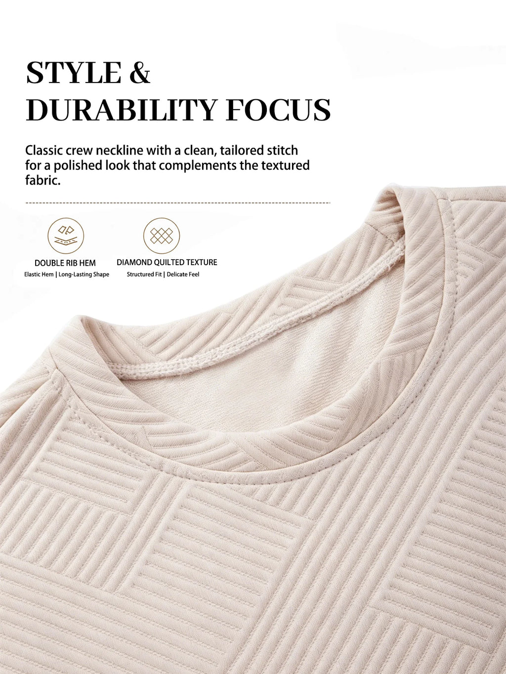 Men's Crew Neck Short Sleeve T-Shirt Diamond Jacquard Textured Breathable Solid Color Casual Summer Basic Tops