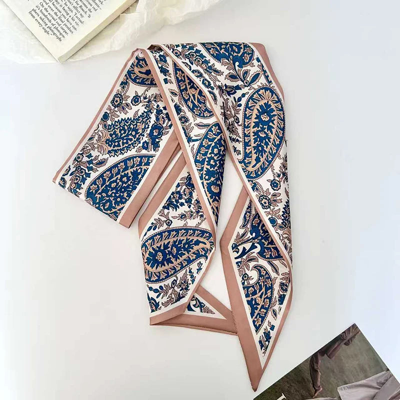 Luxury Brand Model Striped Printing Bag Handbag Handle Ribbon Scarf Small Silk Scarf Women Hair Band Neck Scarves Neckerchief