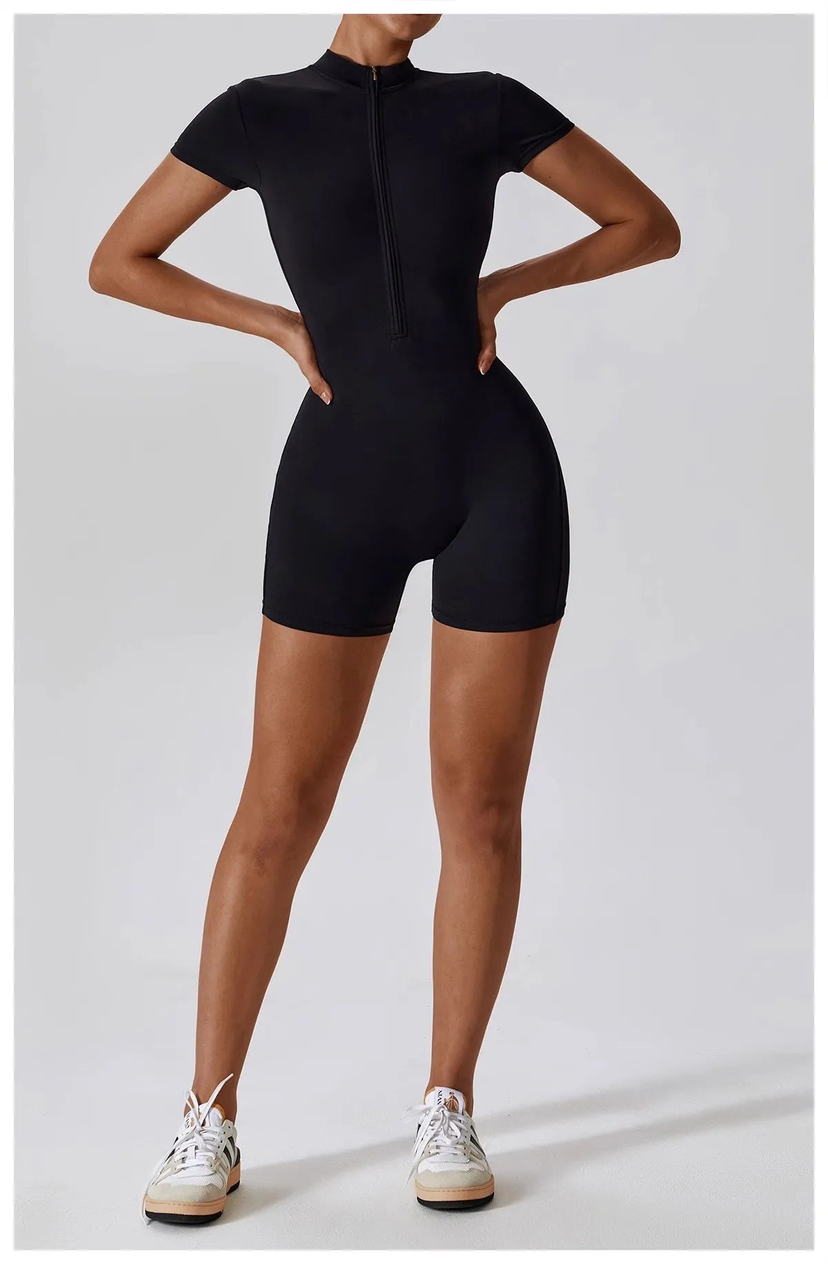 Women's Zipper Short-Sleeve Yoga Jumpsuit - Quick-Dry Breathable Tight Fitness Onesie for Gym Running Sportswear