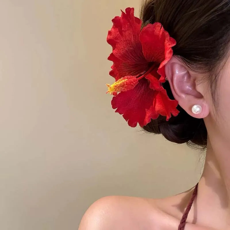 1Pcs Hibiscus Flower Hair Side Clips Handmade Artificial Bohemian Floral Hairpin for Girls Beach Party Hair Accessories
