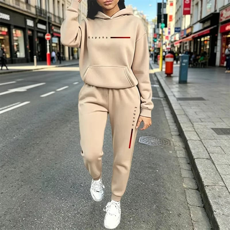 Autumn Winter Women's Clothing 2 Pcs Suits Casual Hooded Sweatshirts Outfits Sports Jogging Sportswear Fashion Woman Pants Sets