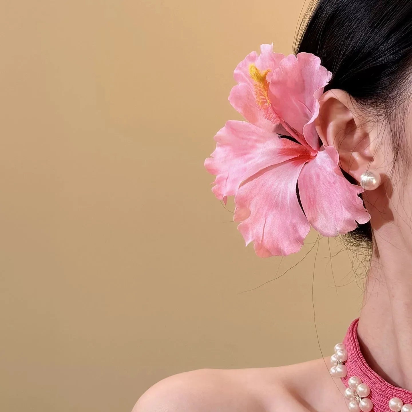 YJL 2pcs Hibiscus Flower Hair Side Clips Handmade Artificial Bohemian Floral Hairpin for Girls Beach Party Hair Accessories