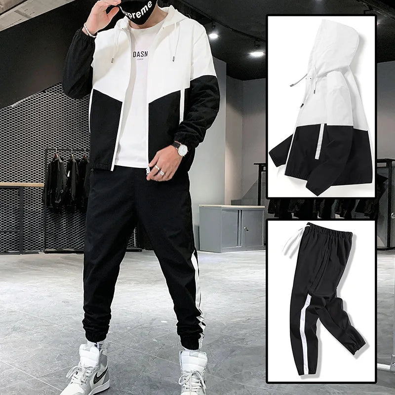 M-6XL New Men's Sportswear Set from Japan South Korea Autumn Casual Wear Men's Hooded Jacket Leg Tied Pants Trendy Casual Suit