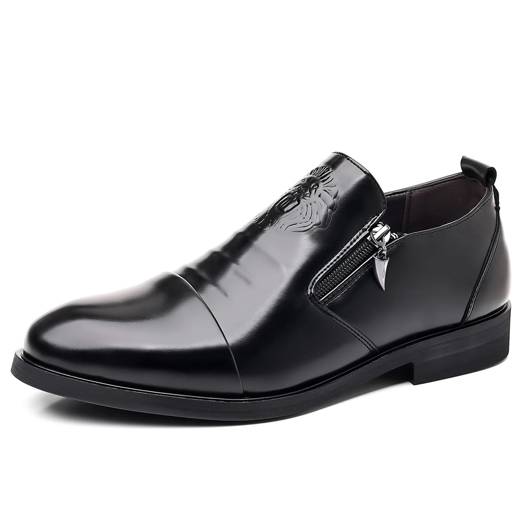 Luxury Men Oxford Shoes Retro Lion Head Zip Men Dress Shoes Office Business Loafer High Quality Men Party Wedding Shoes 2024 New