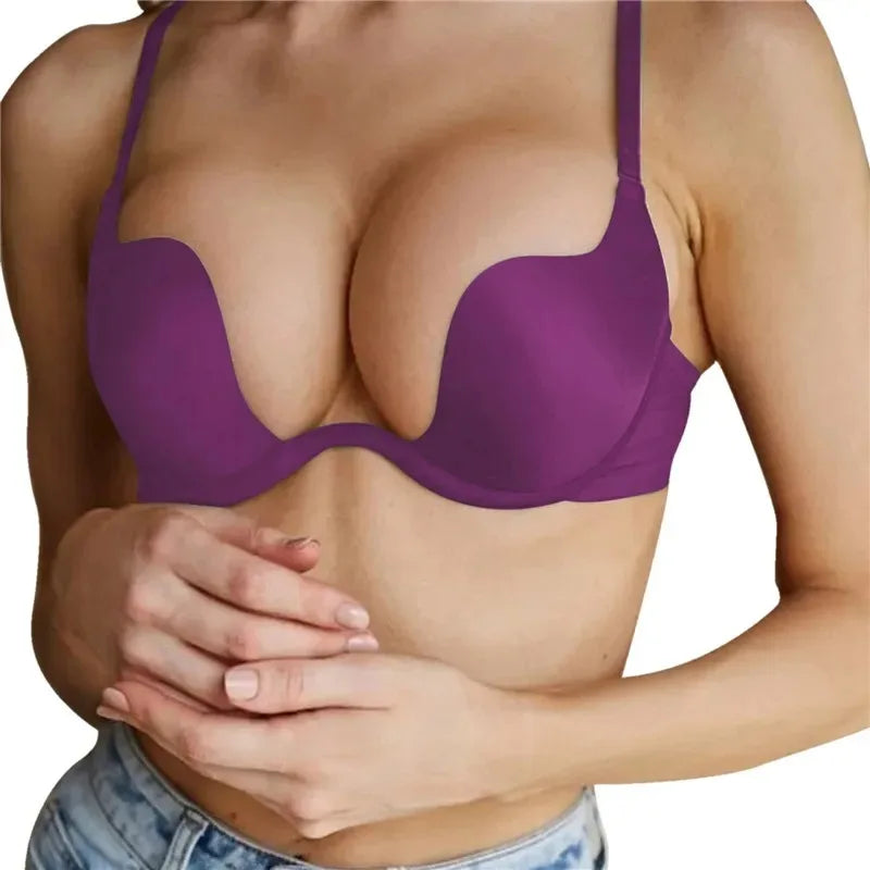 Sexy Women Lingerie Backless Bras Underwear Deep V Low Cut Push Up Bra Intimates Female Sport Yoga Bralette Low Back Invisible