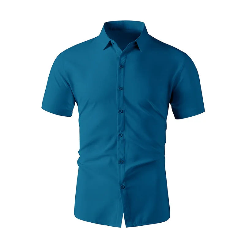 2025 New Men's Business Casual Solid Color Short Sleeved Shirt for Summer Fashion No Ironing Comfortable and Versatile Top