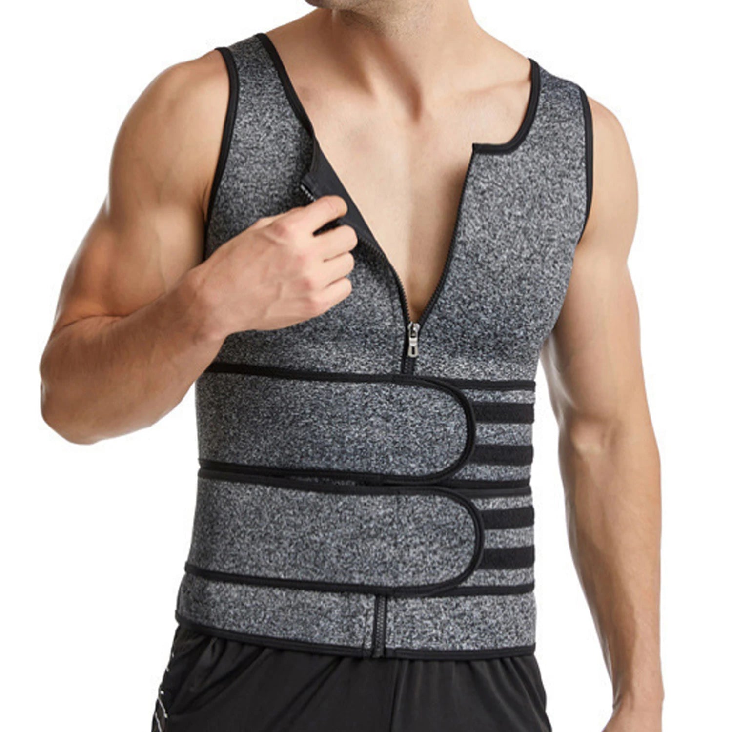 Sauna Vest Waist Trainer for Men Sauna Suit Double Sweat Belt Body Shaper for Gym Workout Exercise Zipper Tank Top Shapewear