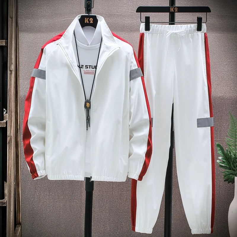 New Spring Men Casual Sets Mens Hooded Tracksuit Sportswear Jackets+Pants 2 Piece Sets Hip Hop Running Sports Suit 5XL