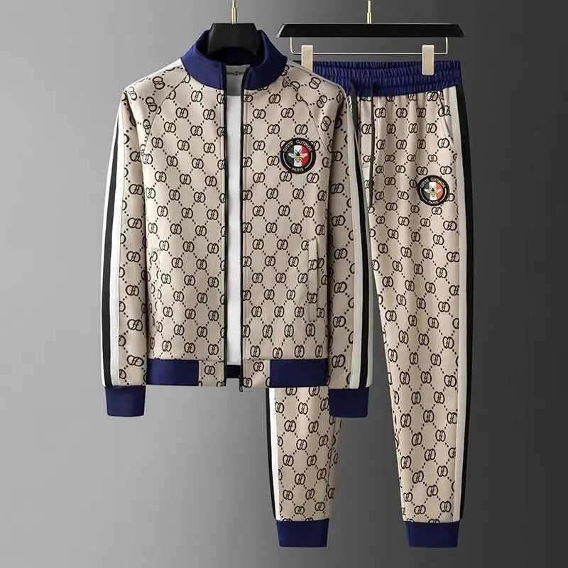 New spring and summer men's high-end sports and leisure trendy brand suit jacket sweater two-piece set large size men's