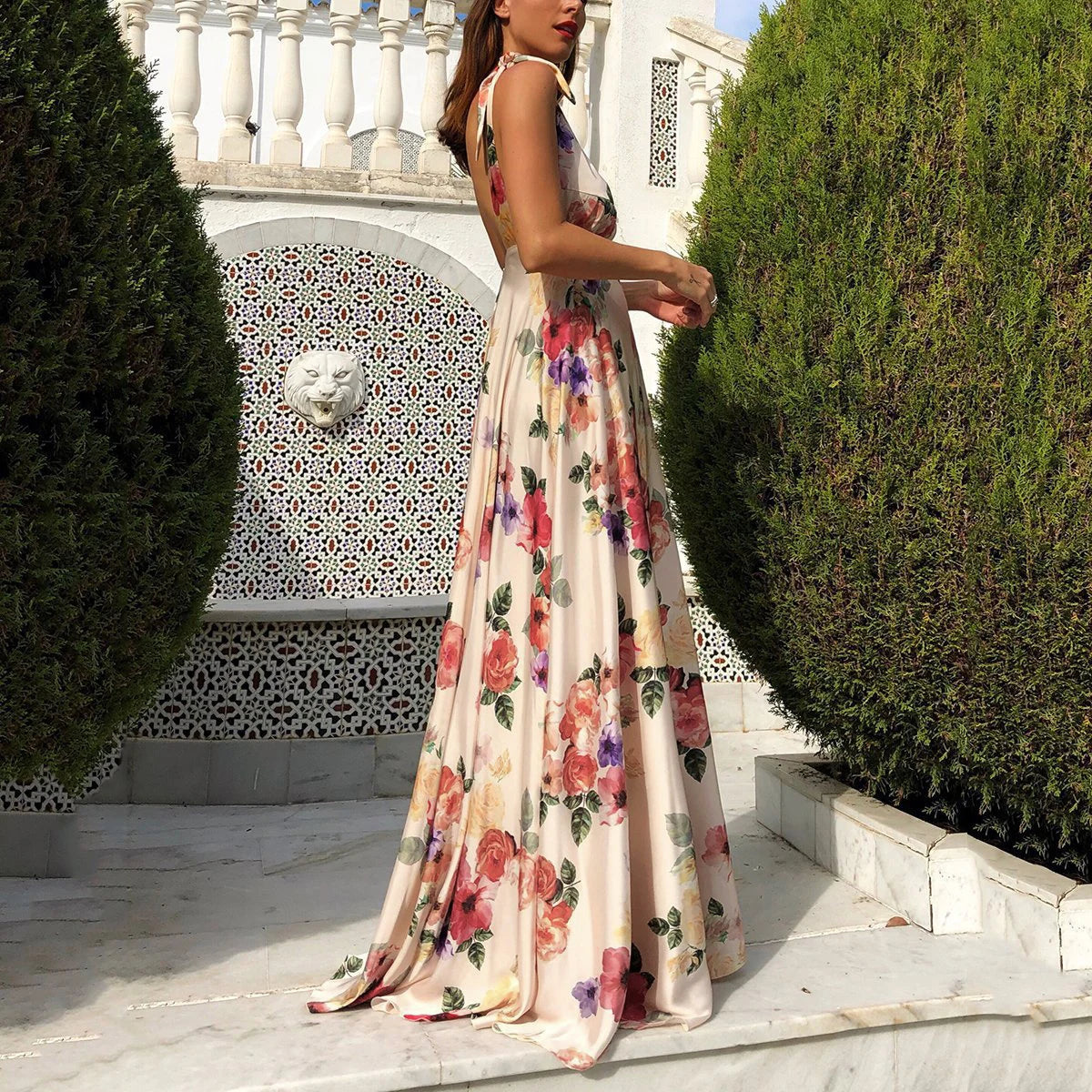 Boho Style Long Dress Beach Holiday Dress Halter Maxi Print Slip Dress Summer Women's Dress