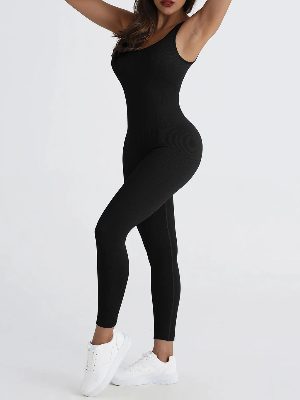CZGUKE Women's seamless one-piece sportswear yoga ribbed slim-fitting one-piece square-neck base pants long pants fitness wear