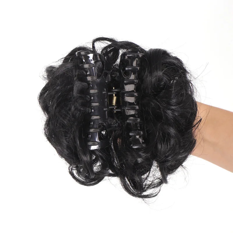 Synthetic Chignon Messy Bun Claw Clip in Hair Piece Wavy Curly Hair Bun Ponytail Extensions Scrunchie Hairpieces for Women