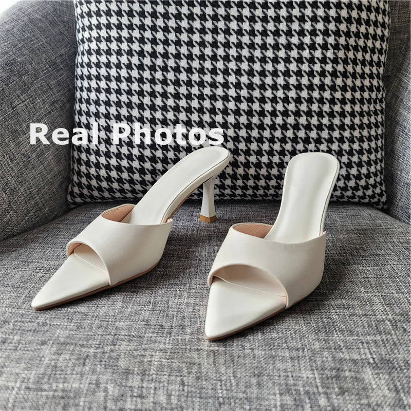 FEDONAS Ins Big Size Women Genuine Leather High Heels Sandals Sexy Pointed Toe Party Wedding Summer Shoes Prom Pumps