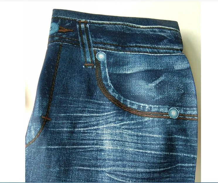 2025 Slim Women Workout Leggings Faux Denim Jeans Leggings Fashion Fitness Leggings High Waist Pencil Plus Size Pants for Women