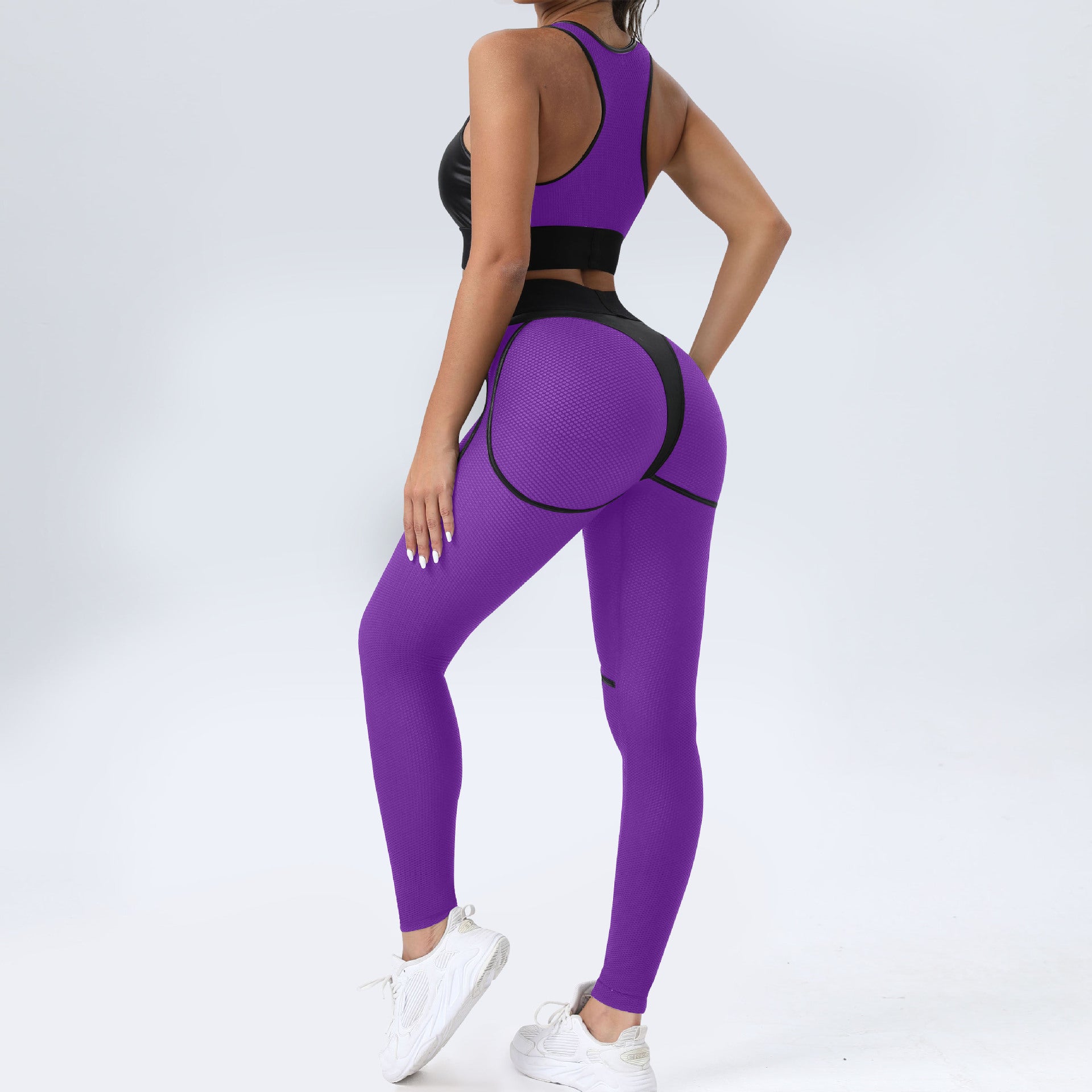 Fashion Mesh Patchwork Suit for Fitness Sportswear Women Gym Yoga Workout Clothes Elastic Breathable Sport Set Tracksuit Black