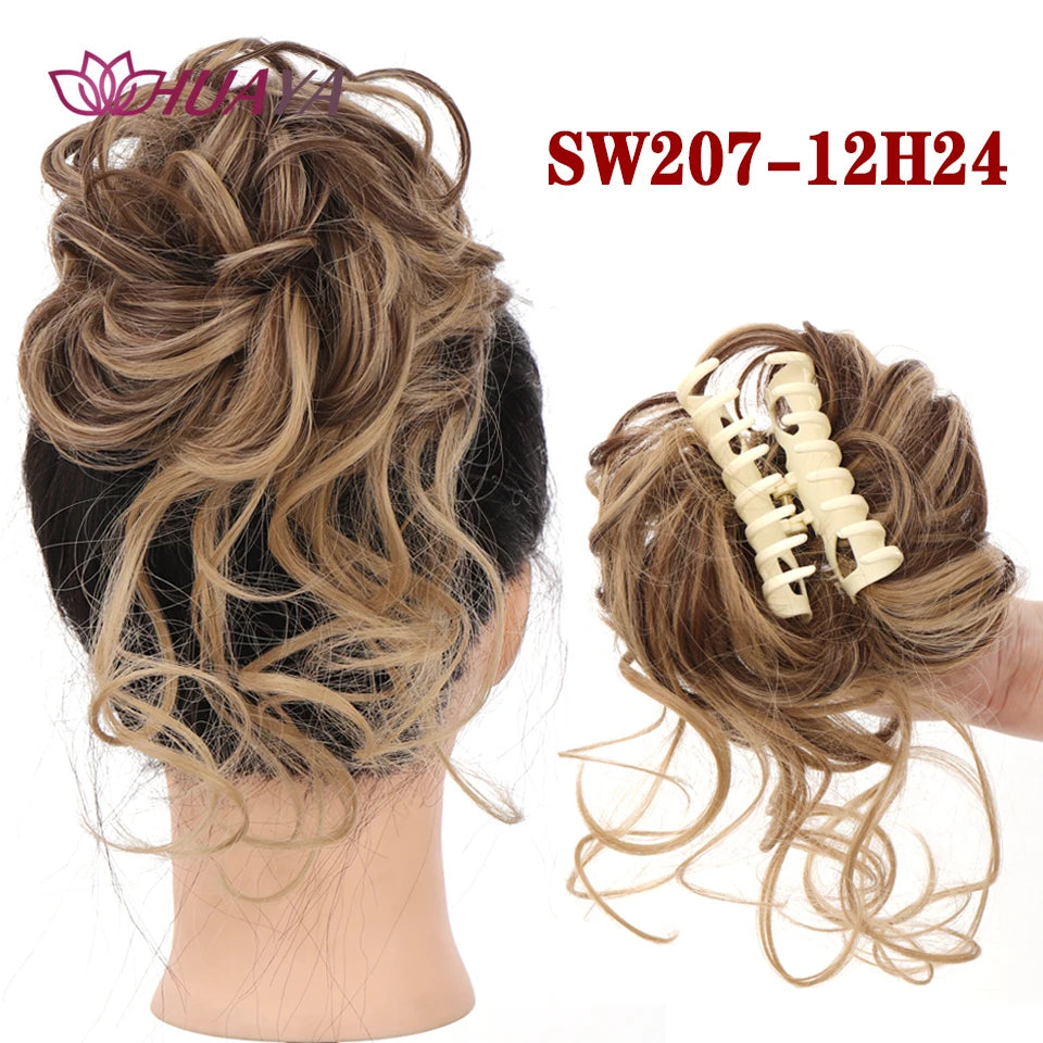 HUAYA Messy Curly Short Synthetic Hair Extension Chignon Donut Roller Bun Wig Claw Clip In Hairpiece for Women