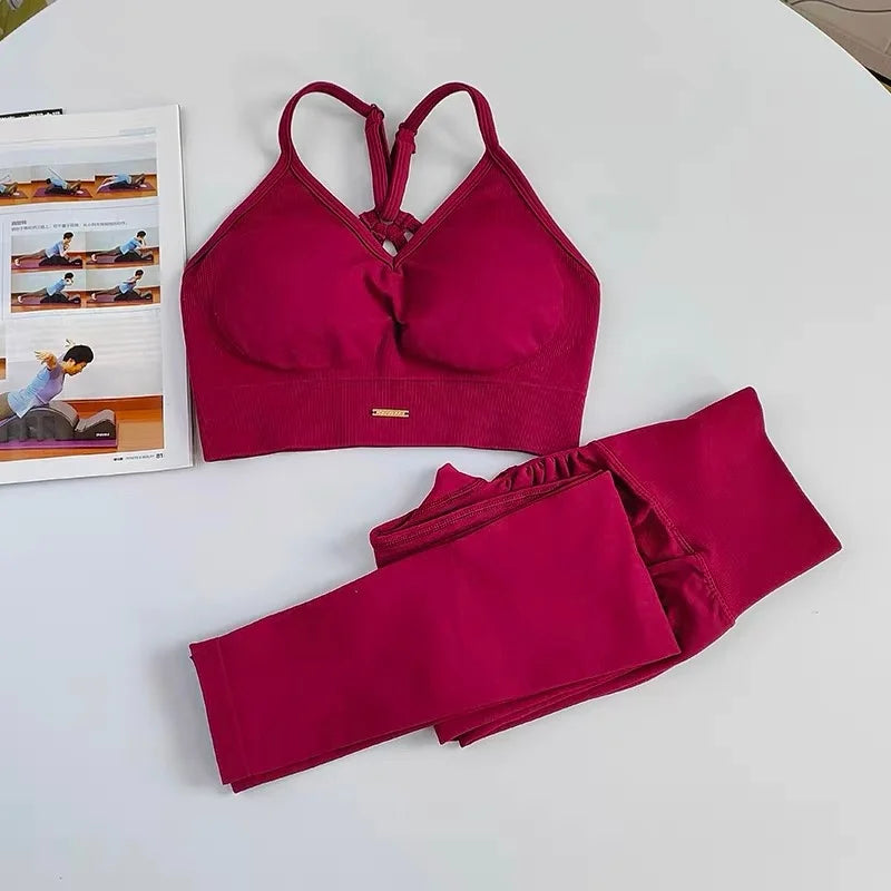Seamless Yoga Set Padded Push Up Bra High Waist Butt Lift Leggings Breathable Gym Workout Suit