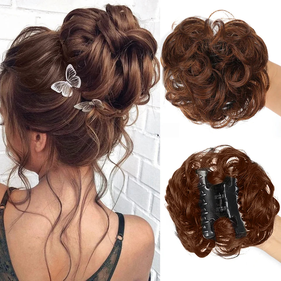 Claw Clip Messy Chignon Wavy Curly Hair Bun Clip in Claw Ponytail Synthetic Tousled Updo Scrunchie Hairpiece for Women