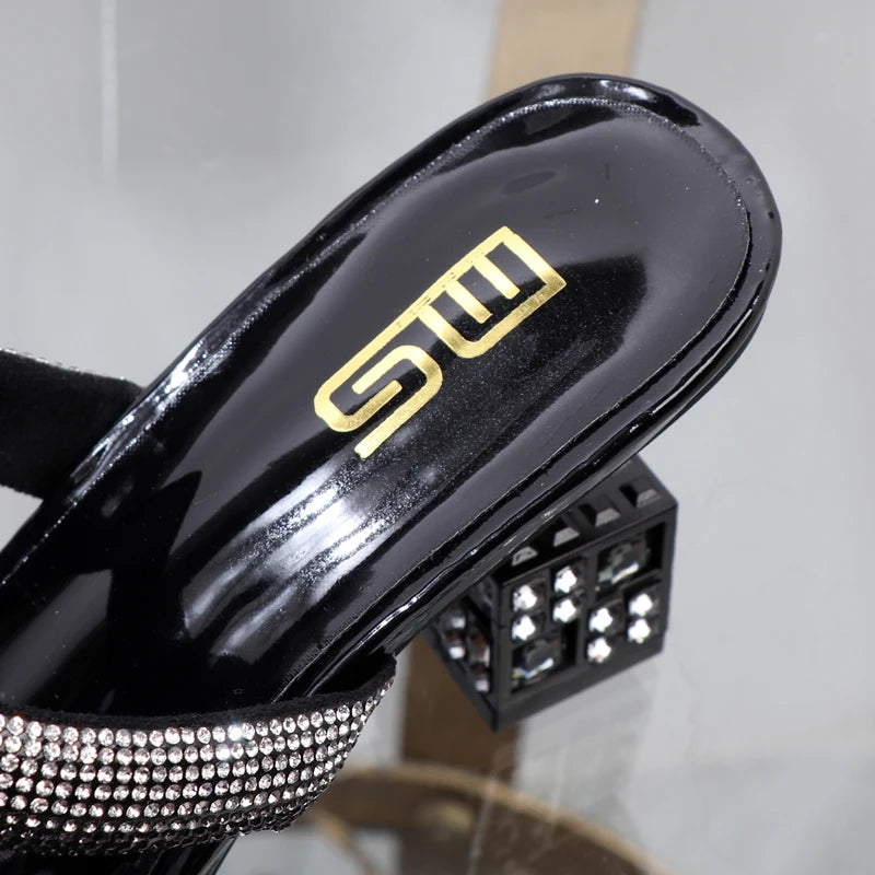 Women's slippers 2026 summer fashion Transparent belt metal decoration box shaped square Alien heel high heels wearing sandals