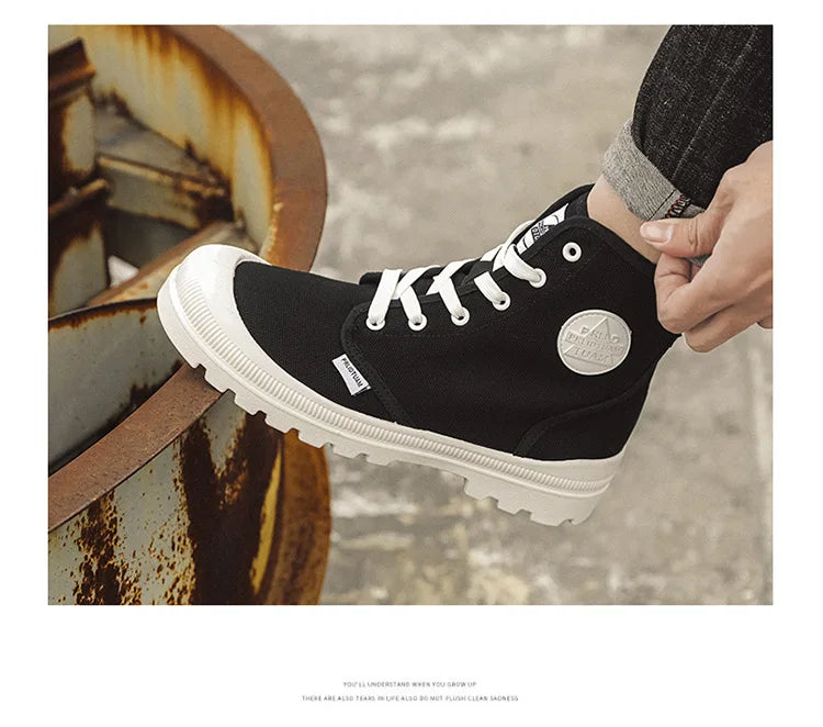 Canvas Shoes Men Boots Leisure High Top Ankle Boots Male Flat Footwear Military Boots Couple Shoes Casual Spring Autumn Boots