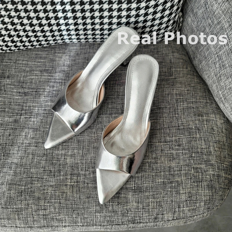 FEDONAS Ins Big Size Women Genuine Leather High Heels Sandals Sexy Pointed Toe Party Wedding Summer Shoes Prom Pumps