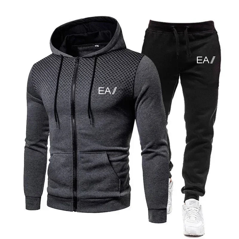 2025 Men's clothing Autumn and winter fitness fashion outdoor leisure sportswear set zipper hoodie + jogging pants two-piece set
