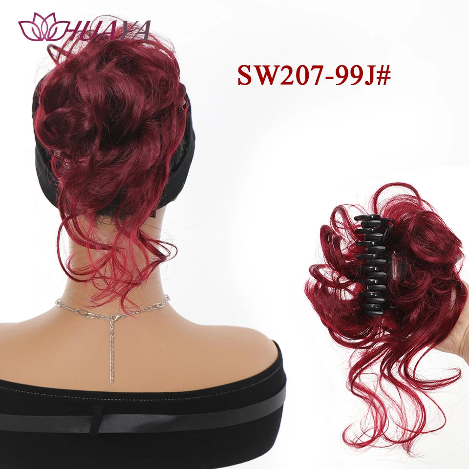 HUAYA Synthetic Messy Curly Claw Hair Bun Chignon Hair Extensions Scrunchy Fake False Hair With Tail for Women Hairpieces