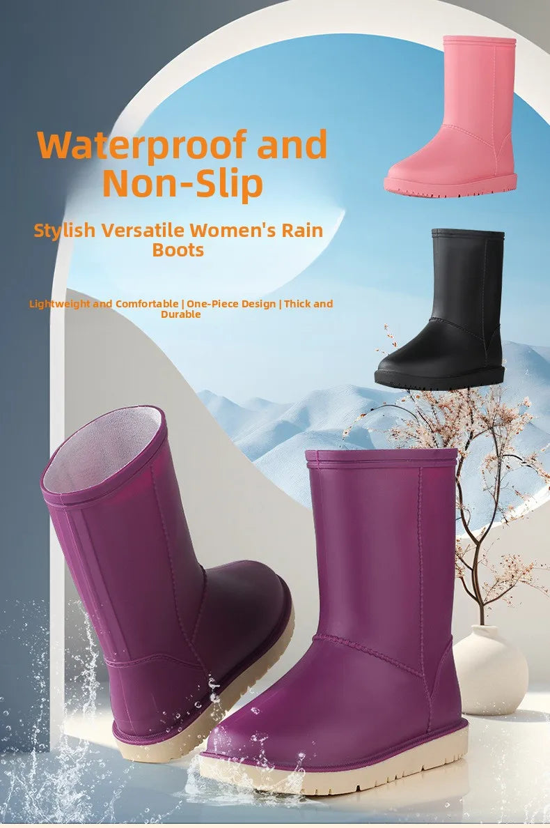 2025 New Women's Fashionable Low-Cut Soft-Soled Anti-Slip Rain Boots Waterproof Comfortable PVC Material for All Seasons