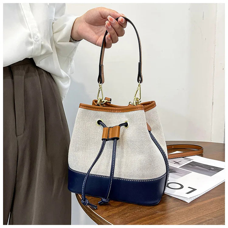 Canvas Bucket Bag Luxury Designer Handbags Women PU Shoulder Bag Fashion Crossbody Daily Commuting Tote Bag
