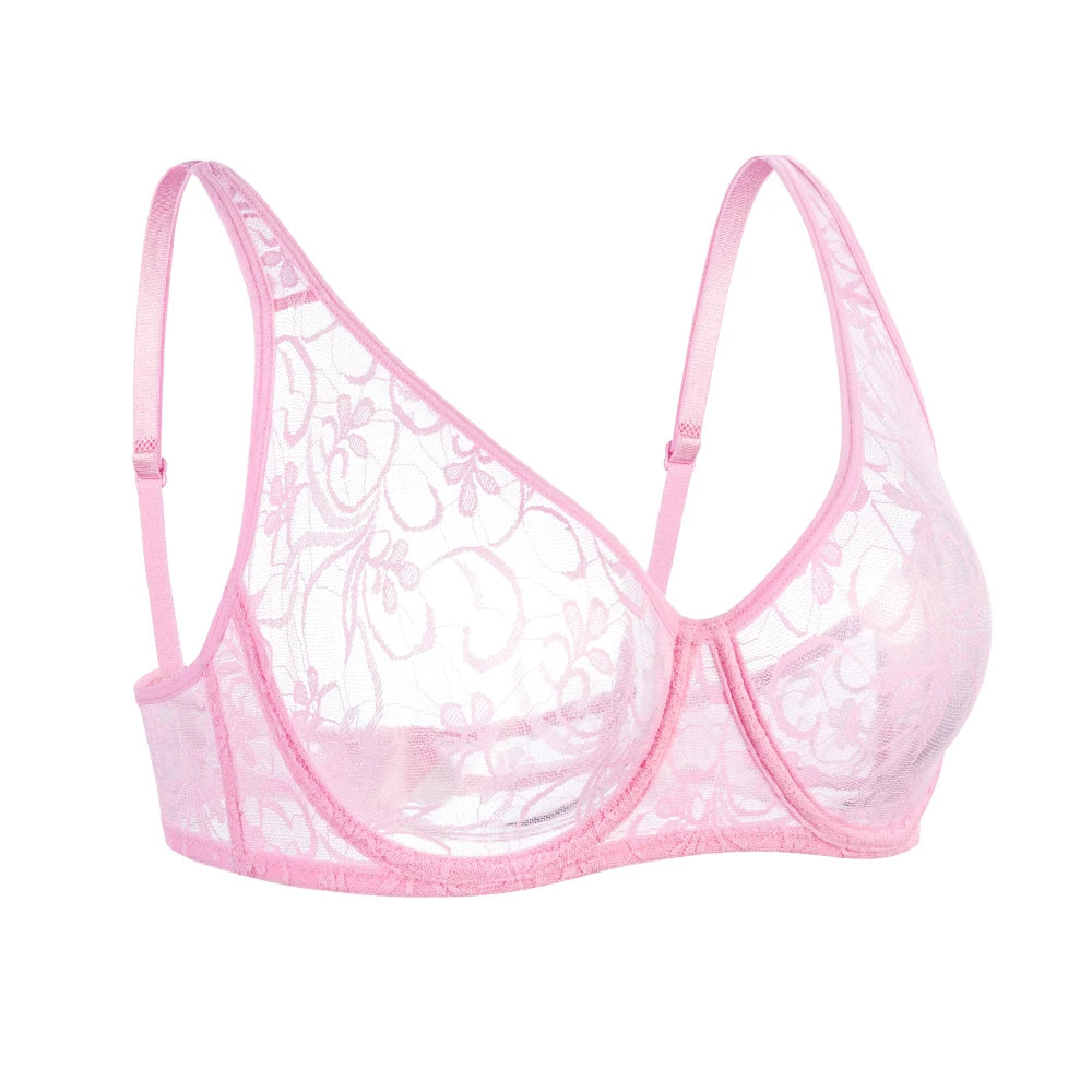 Bras For Womens Plus Size Lace Bra Underwire Female Underwear Embroidery Mesh See Through Sexy Lingerie Brassiere BH Tops