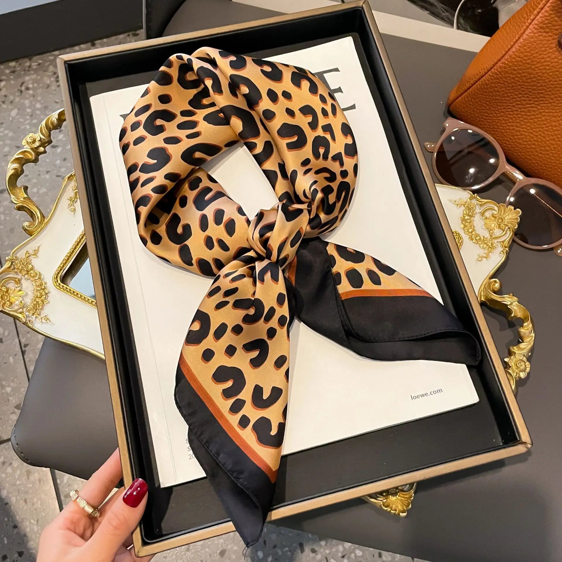 Luxury Satin Imitation Print Silk Scarf Square Women Neck Scarves Wrap Headkerchief Beach Hair Band Women's Bandana