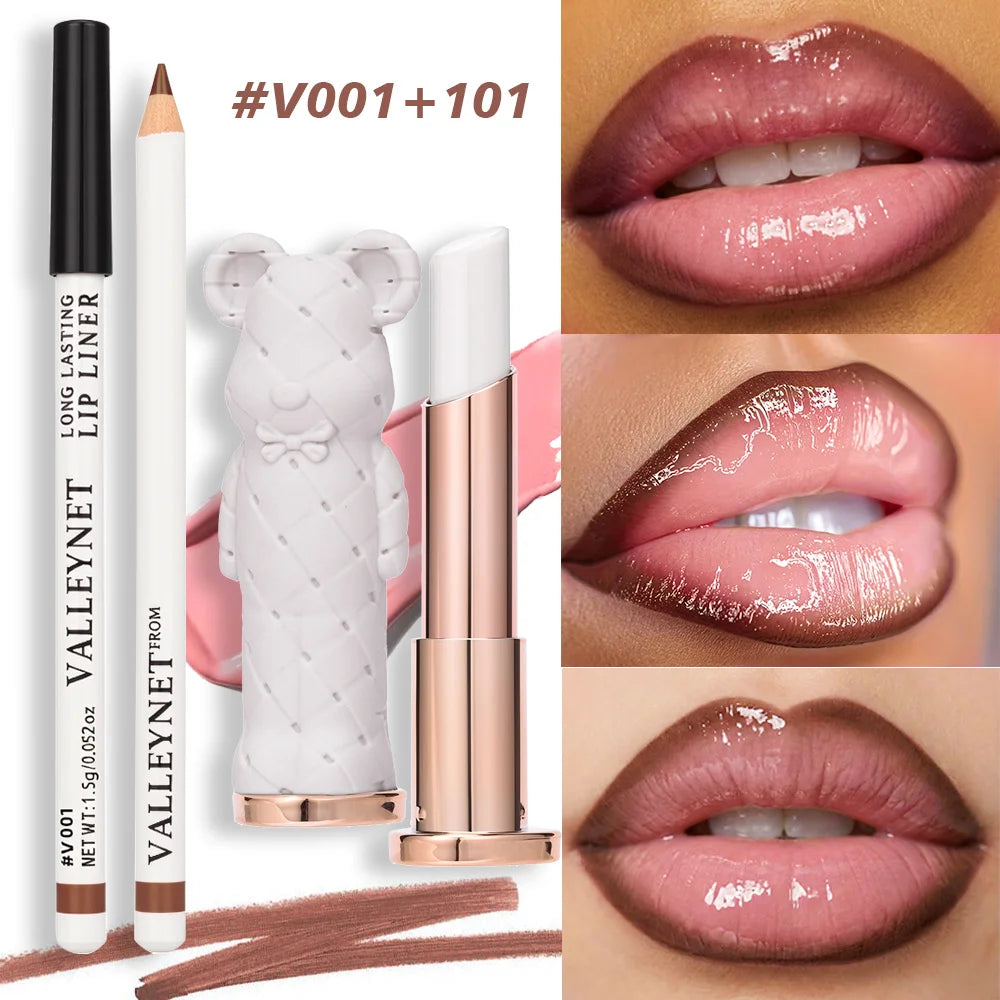 2Pcs/Set Hydrating Lipstick&Brown Liner Kit, Nourishing Formula with Creamy Cocoa Pen Non Drying Glossy Lip Set for Daily Wear