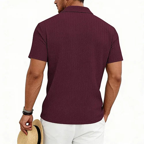 European and American Men's Casual Jacquard Shirt Men's Summer Solid Color Lapel Breathable Men's Short-Sleeved Shirt Top
