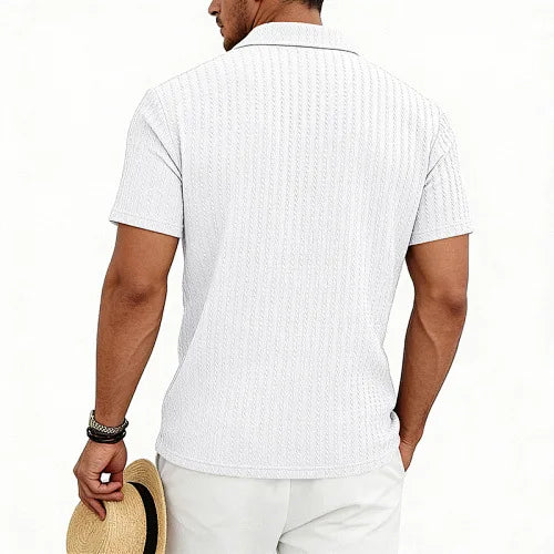 European and American Men's Casual Jacquard Shirt Men's Summer Solid Color Lapel Breathable Men's Short-Sleeved Shirt Top