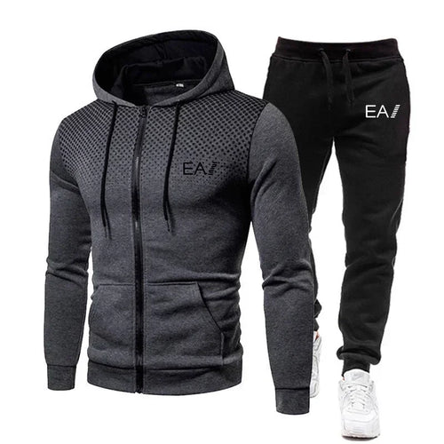 2025 Men's clothing Autumn and winter fitness fashion outdoor leisure sportswear set zipper hoodie + jogging pants two-piece set