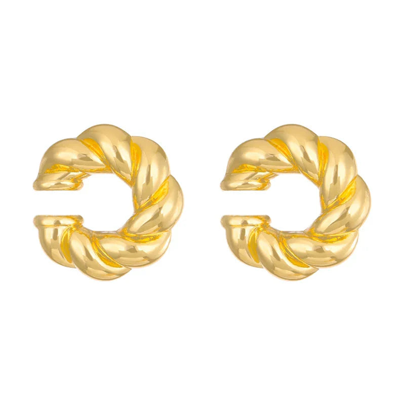 1 Pair Smooth Circle C Shape Clip Earrings For Women Lightweight Without Piercing Cartilage Ear Cuff Gold Silver Color Earrings