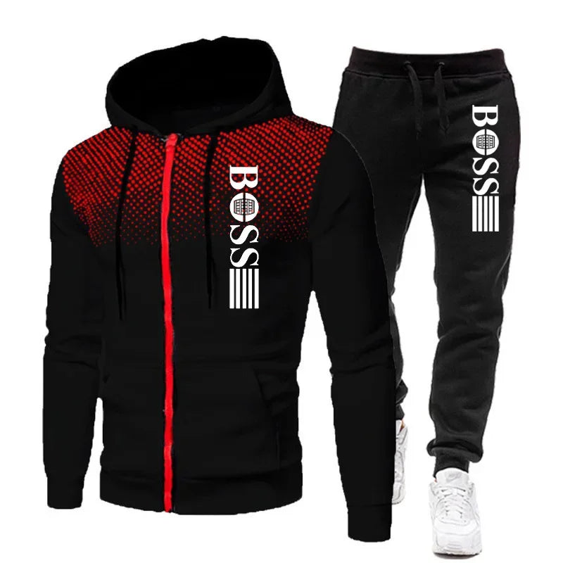 Two-piece Set of Warm Sportswear for Autumn and Winter, 2026New Style Fashionable Men's Zipper Hoodie + Casual Pants Set