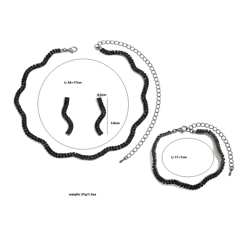 Luxury Female Women Black Earrings Necklace Wedding Jewelry Set