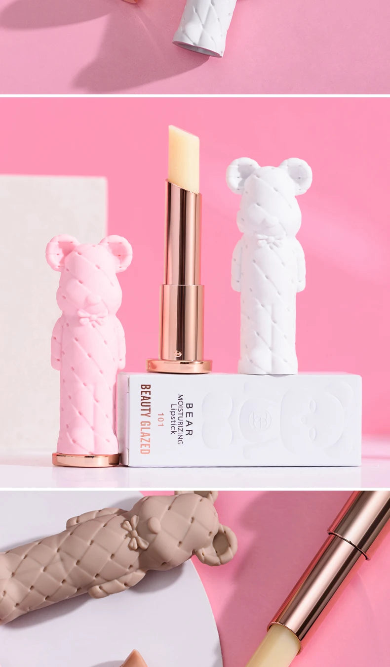 BEAUTY GLAZED Pink Bear Long Lasting Moisturizing Waterproof Natural Lip Balm Natural Formula Repairs Dry Lips Makeup
