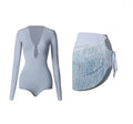 Adult Latin Dance Fringed Dress for Women Long-sleeved Bodysuit Tops Tassel Skirt Set Cha-cha Samba Training Performance Costume