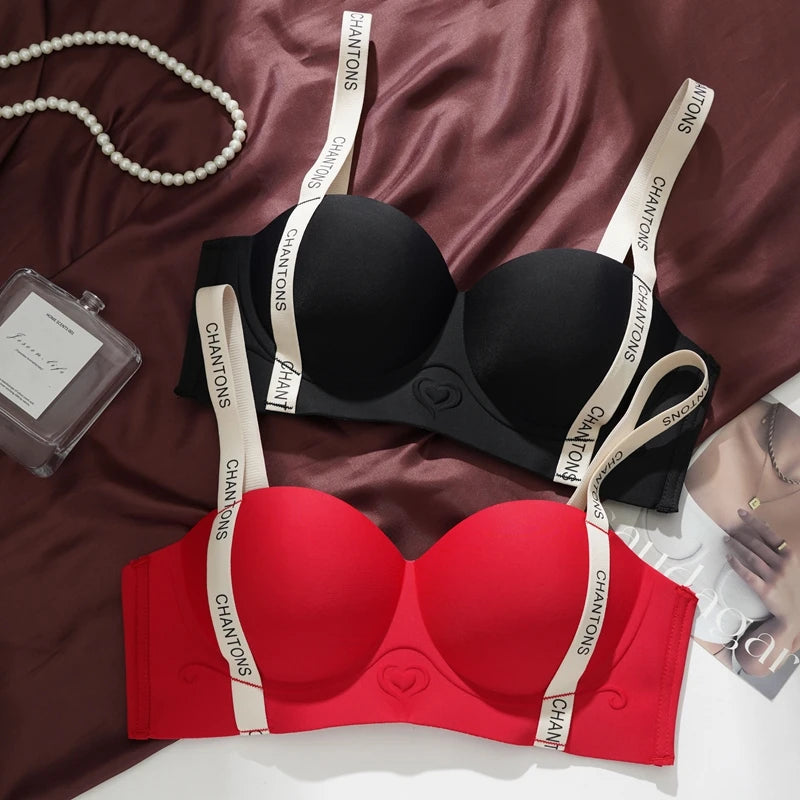 Seamless Underwear Women's Small Breasts Push Up And Without Wire Rings To Shrink Side Breasts Letter Strap Bra