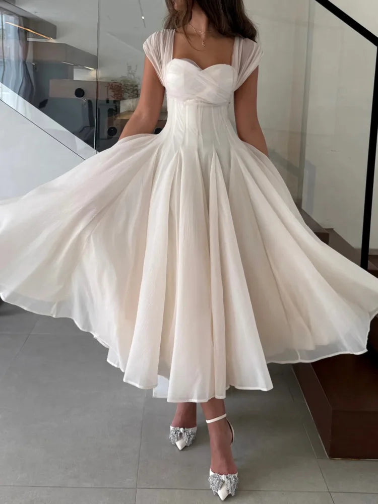DEAT Elegant Dress Strapless Gauze High Waist Pleated A-line Big Swing Women's Evening Party Dresses 2026 Spring New 35Z2614
