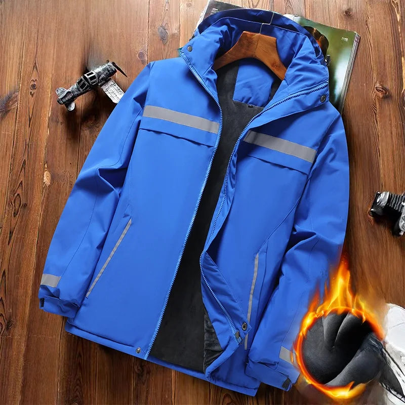 Thiened Fce Workwear Jaet ex Warm Windproof Reflective Cotton Coat Men's Casual Sle Removable Hat Zipper Closure