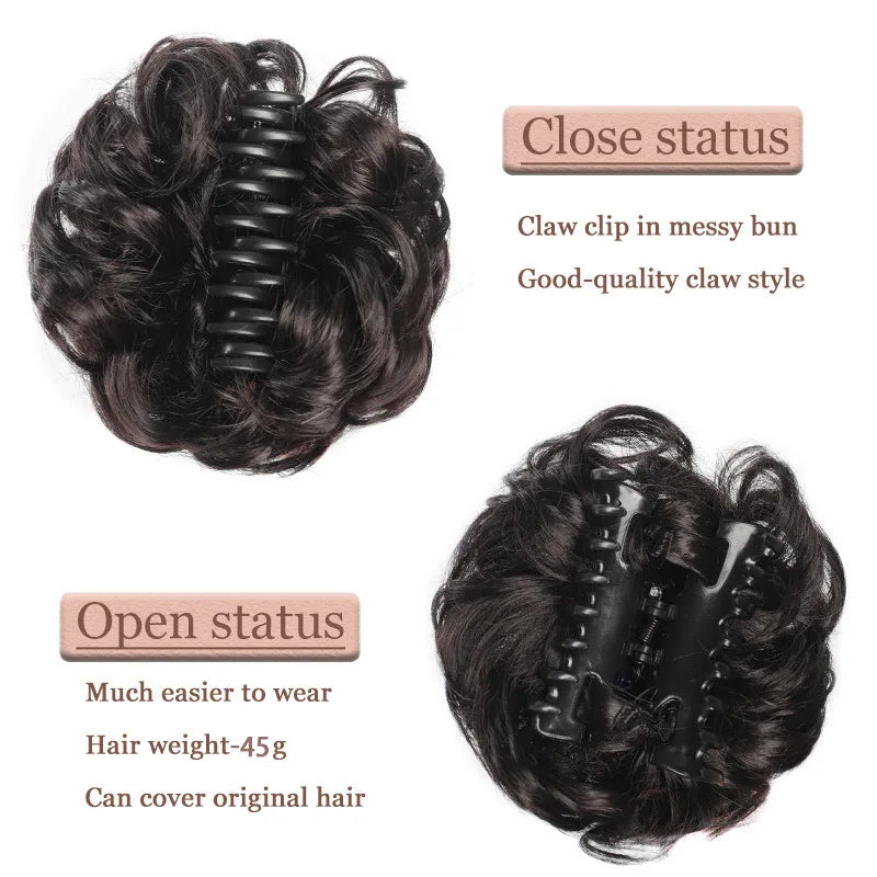 Synthetic messy hair clip bun short curly hair clip in a woman's ponytail hair extension bun wig