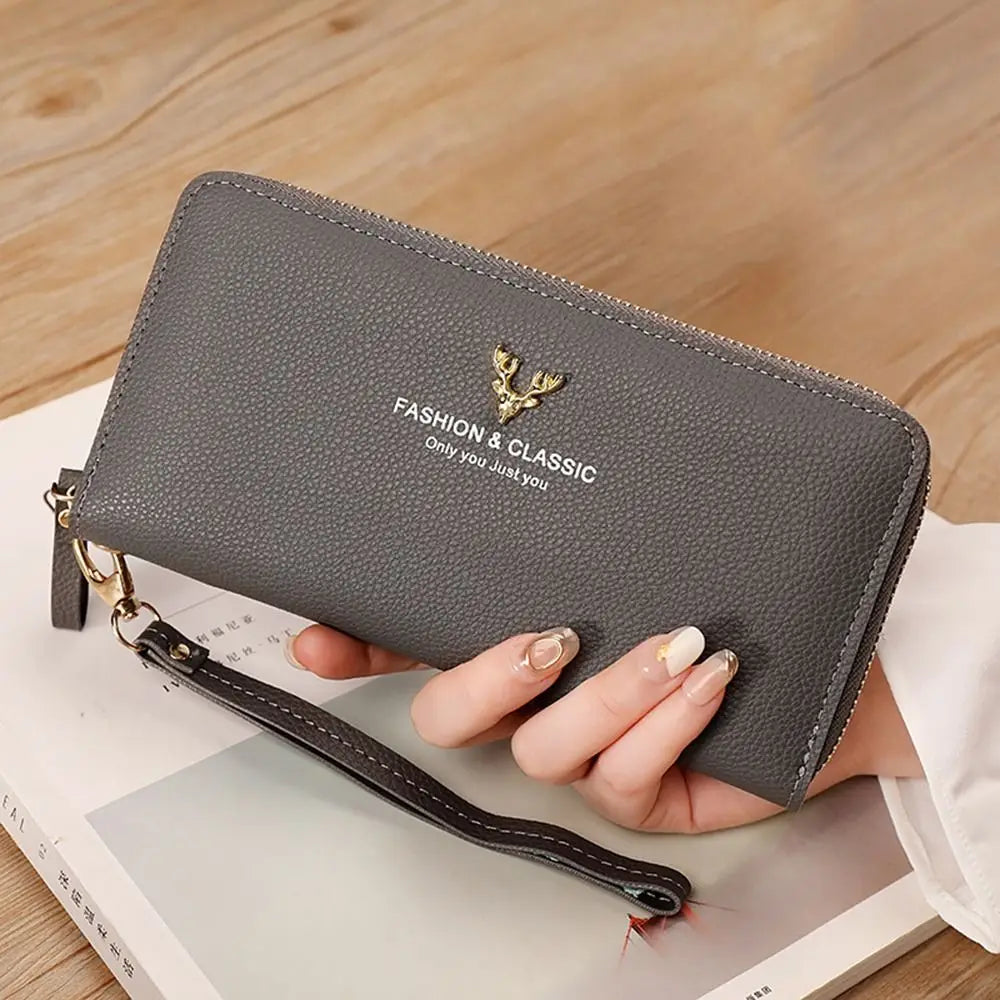 Fashion Zipper Long Wallet Large Capacity Leather Card Bag Long Purse Women