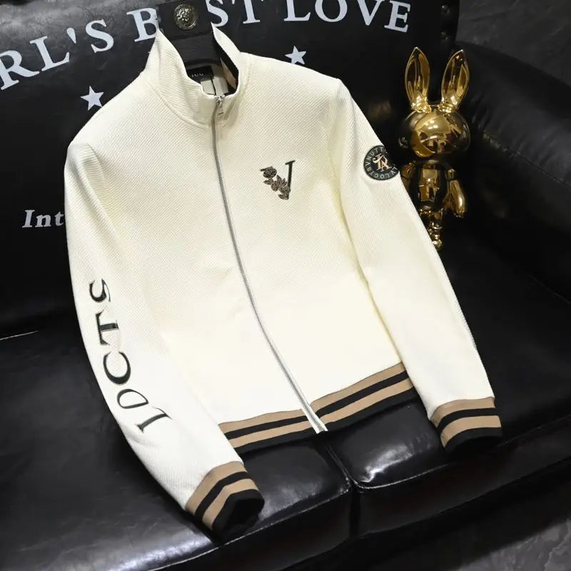 Autumn new stand up collar zipper embroidered fashionable men's handsome high-end multifunctional embroidered jacket