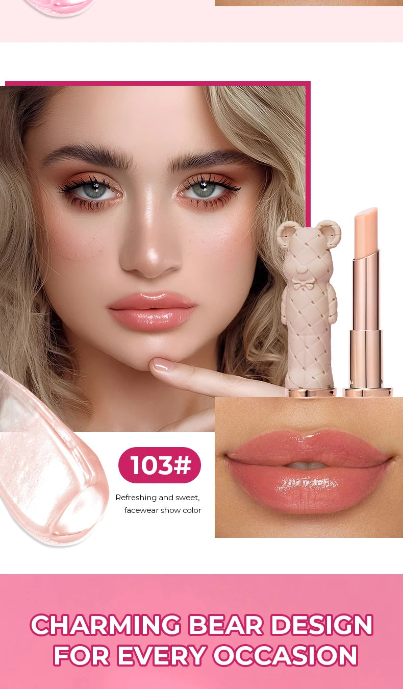BEAUTY GLAZED Pink Bear Long Lasting Moisturizing Waterproof Natural Lip Balm Natural Formula Repairs Dry Lips Makeup