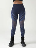Seamless Hollow Mesh Panel Scrunch Booty Leggings High Waist Workout Sports Tights